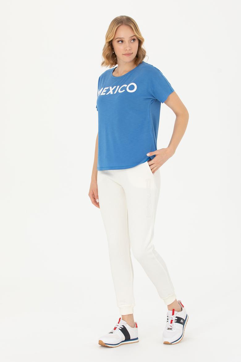 Kadın Saks Bisiklet Yaka Tişört - 50264188026