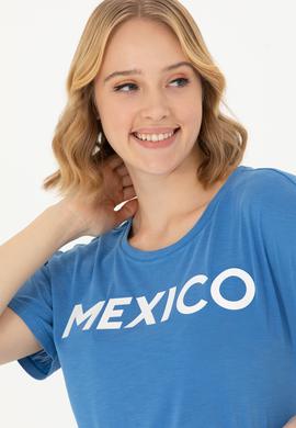 Kadın Saks Bisiklet Yaka Tişört - 50264188026