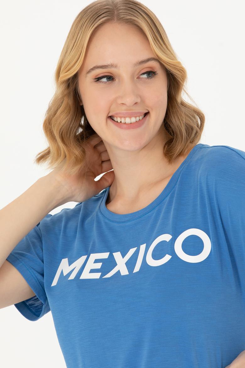 Kadın Saks Bisiklet Yaka Tişört - 50264188026