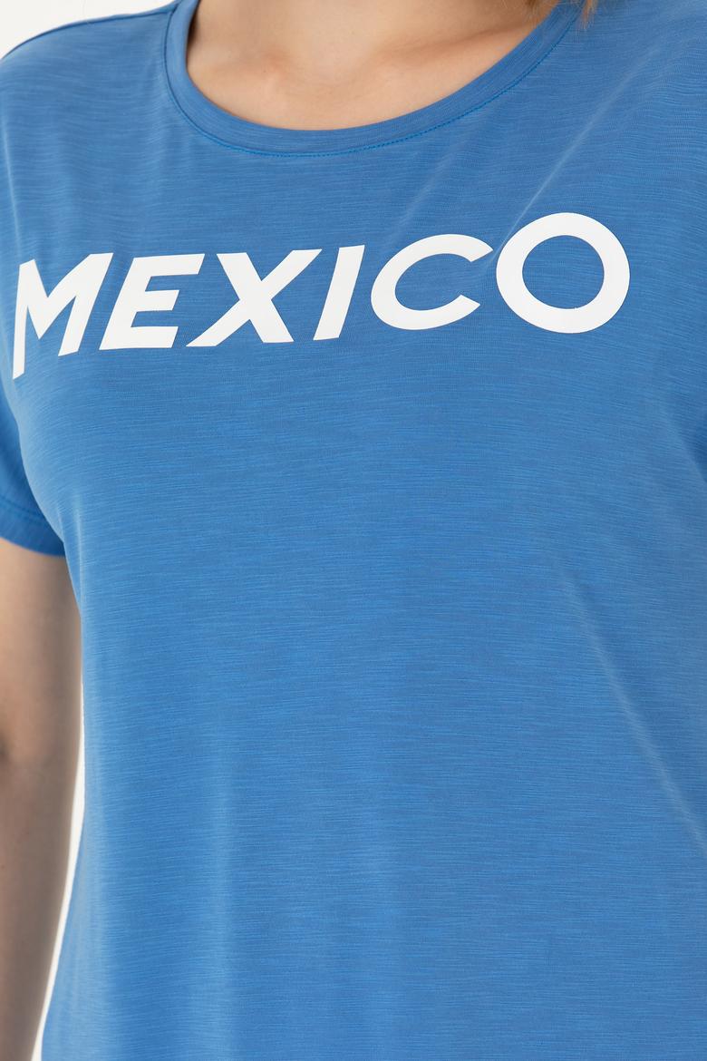 Kadın Saks Bisiklet Yaka Tişört - 50264188026