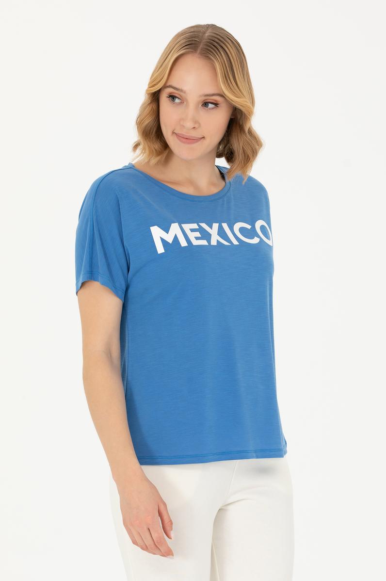 Kadın Saks Bisiklet Yaka Tişört