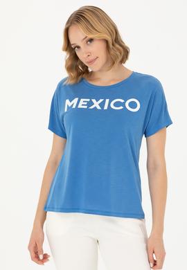 Kadın Saks Bisiklet Yaka Tişört - 50264188026