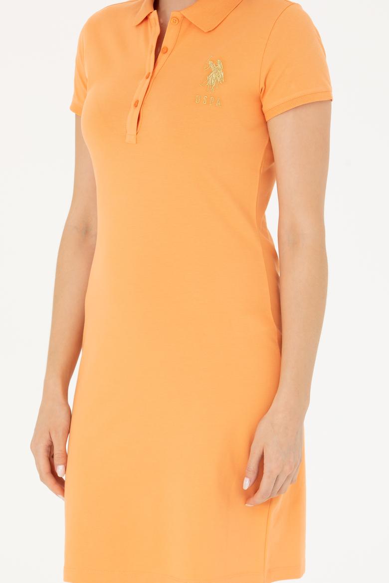 Kadın Turuncu Polo Yaka Mini Boy Örme Elbise - 50262696035