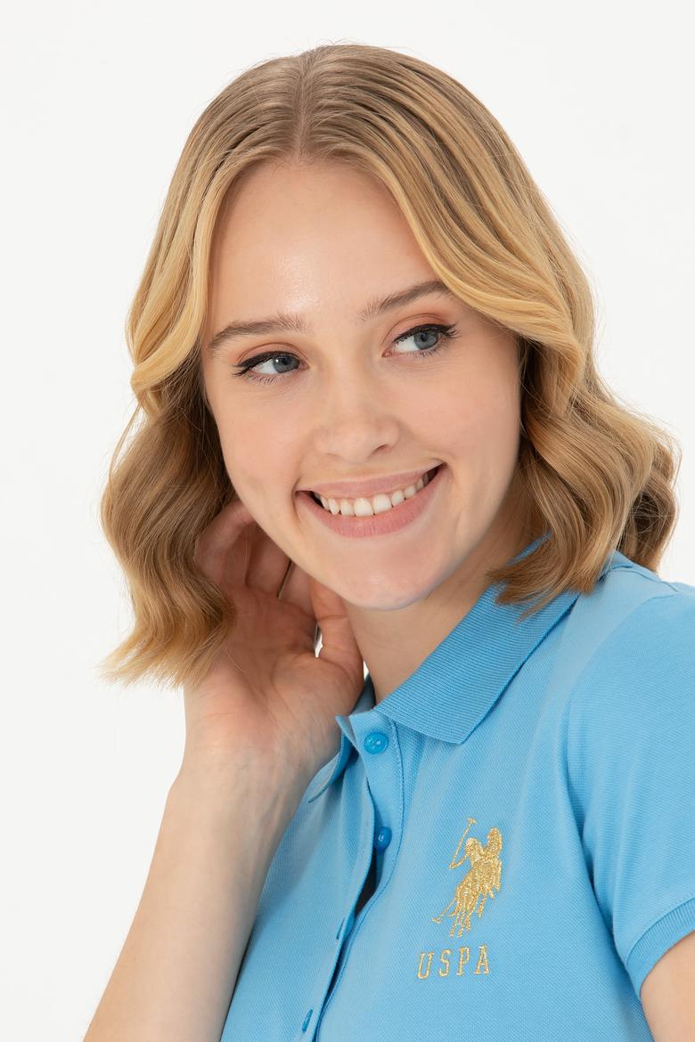 Kadın Turkuaz Polo Yaka Mini Boy Örme Elbise - 50262696120