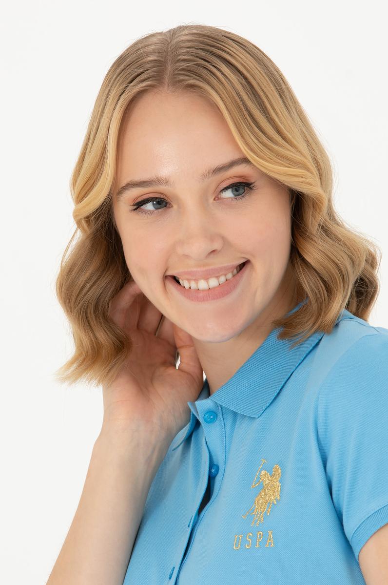 Kadın Turkuaz Polo Yaka Mini Boy Örme Elbise