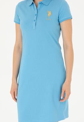 Kadın Turkuaz Polo Yaka Mini Boy Örme Elbise - 50262696120