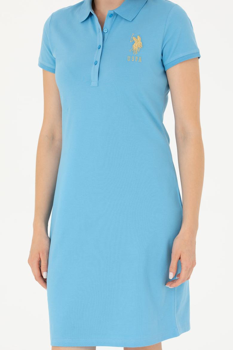 Kadın Turkuaz Polo Yaka Mini Boy Örme Elbise - 50262696120