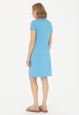 Kadın Turkuaz Polo Yaka Mini Boy Örme Elbise - 50262696120