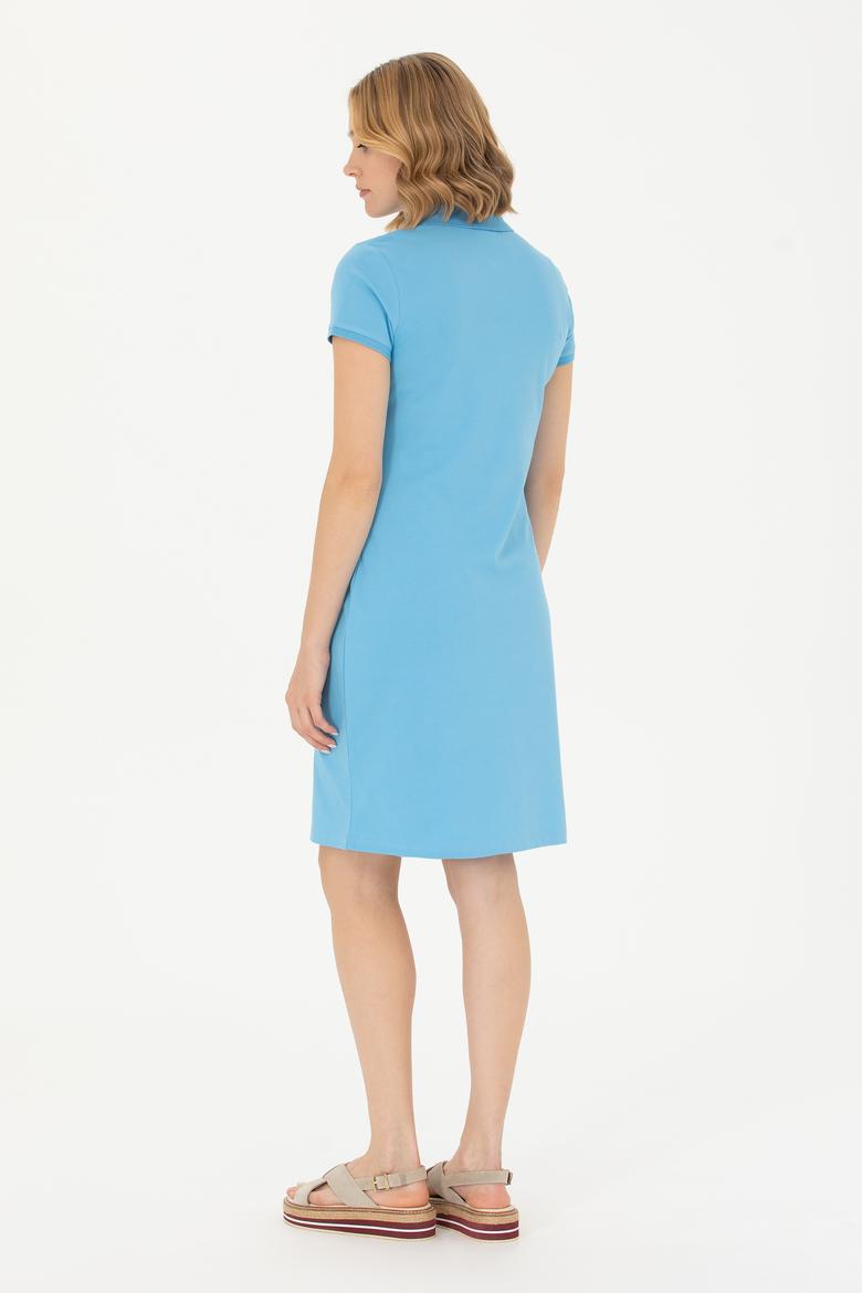 Kadın Turkuaz Polo Yaka Mini Boy Örme Elbise - 50262696120