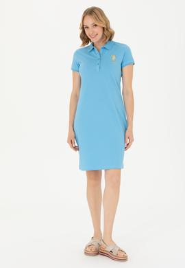 Kadın Turkuaz Polo Yaka Mini Boy Örme Elbise - 50262696120