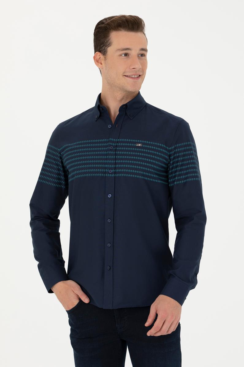 Erkek Lacivert Uzun Kollu Gömlek