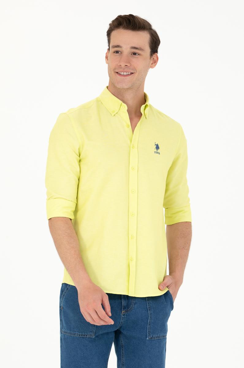 Erkek Neon Sarı Uzun Kollu Basic Gömlek