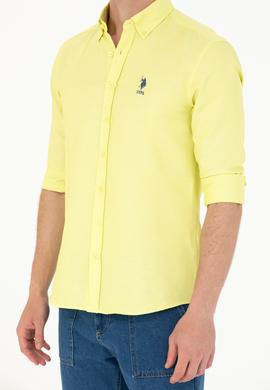 Erkek Neon Sarı Uzun Kollu Basic Gömlek - 50262932061