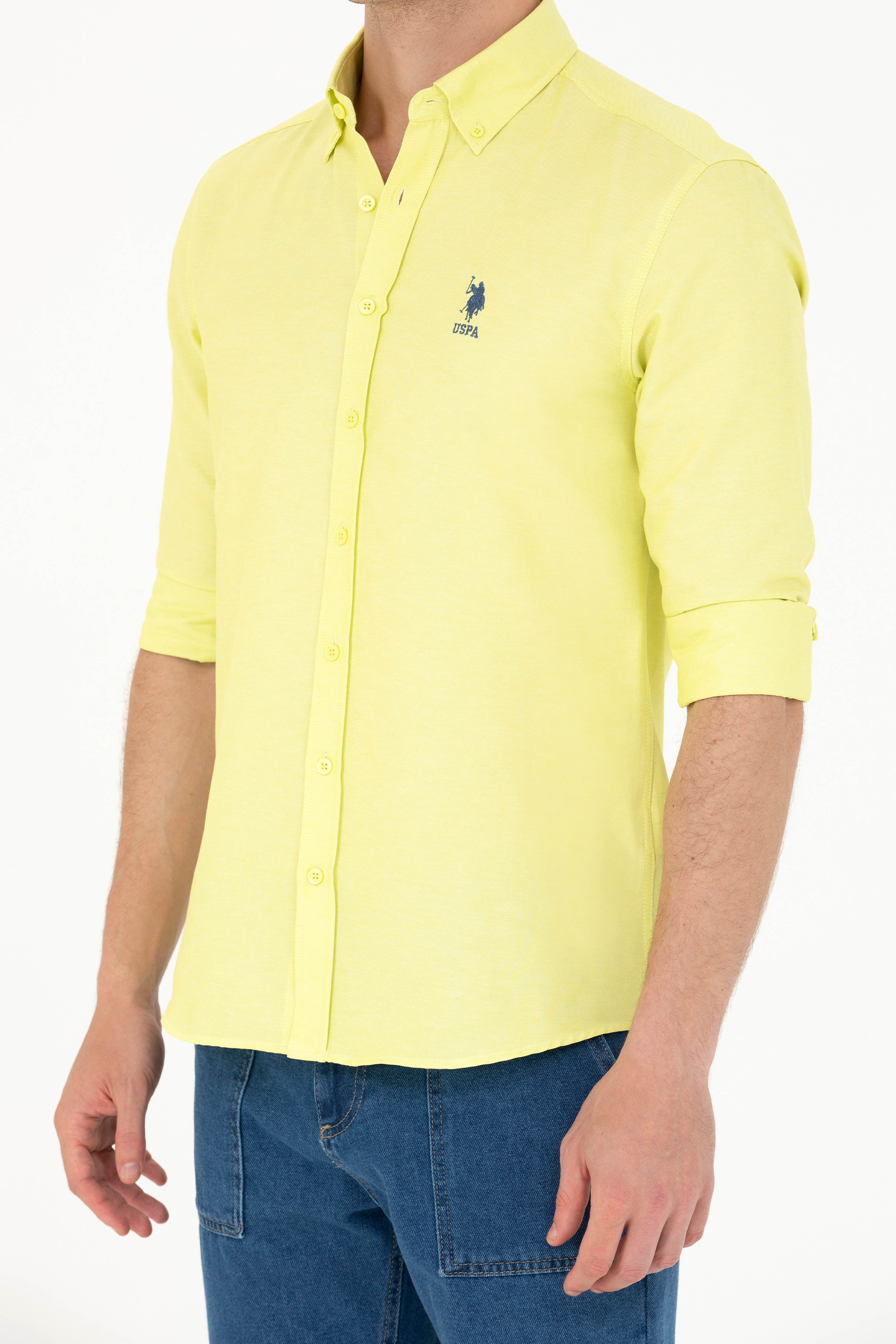 Erkek Neon Sarı Uzun Kollu Basic Gömlek - Image 6