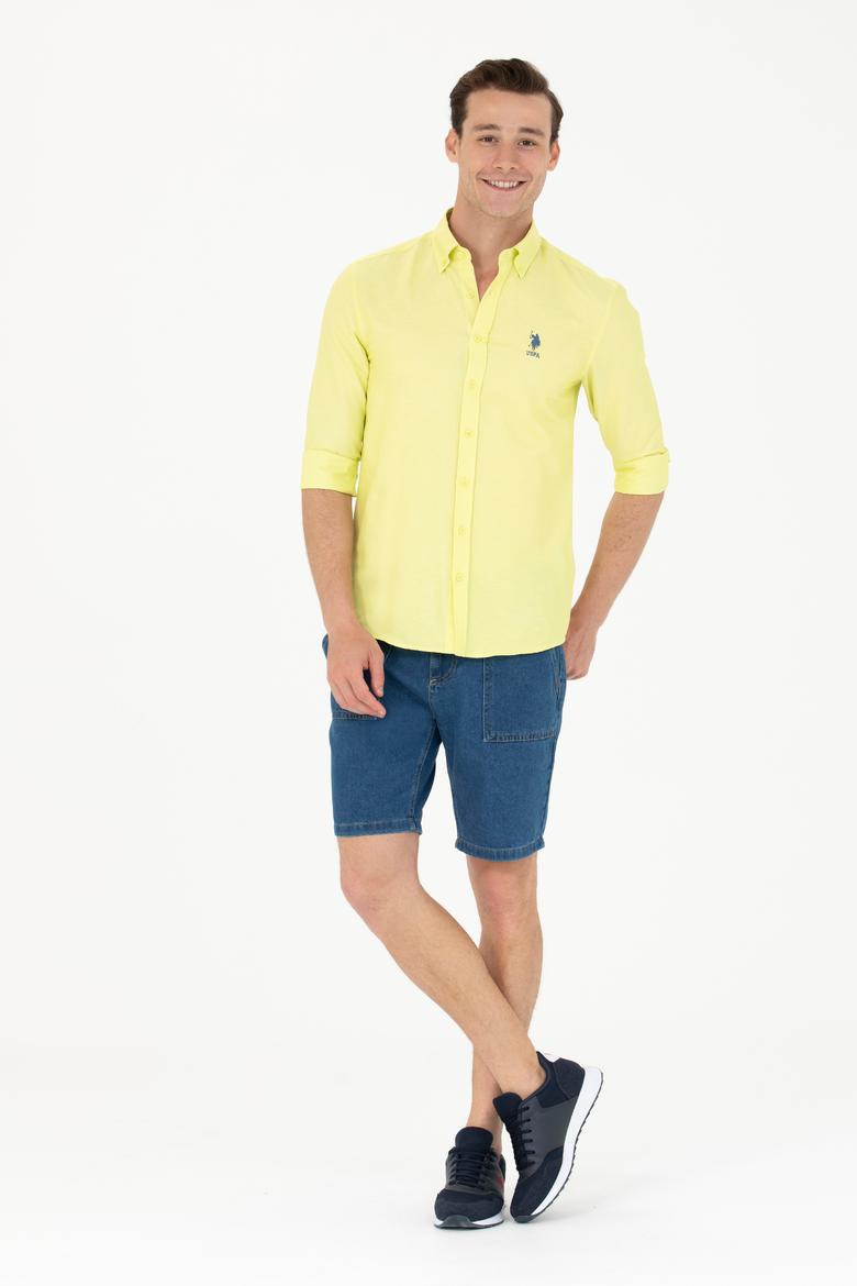 Erkek Neon Sarı Uzun Kollu Basic Gömlek - 50262932061