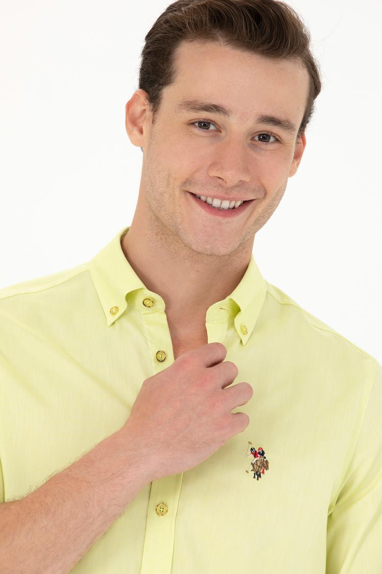 Erkek Neon Sarı Uzun Kollu Basic Gömlek - 50263099087