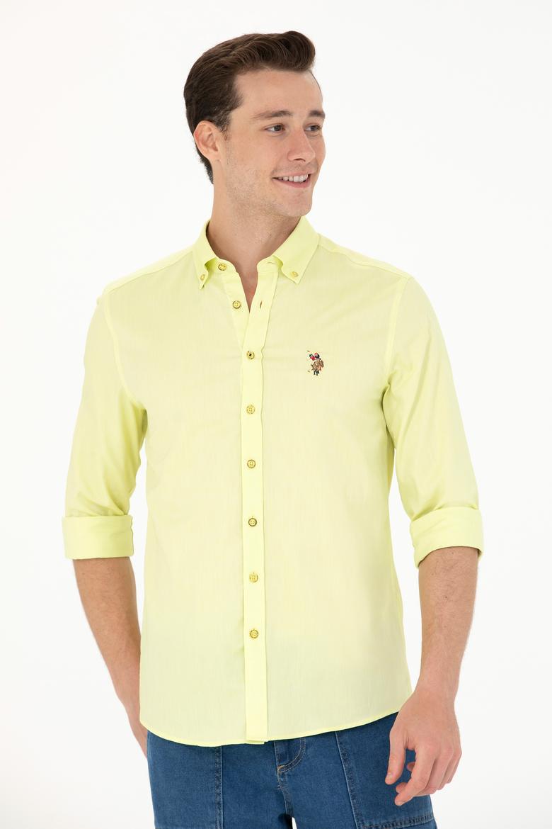 Erkek Neon Sarı Uzun Kollu Basic Gömlek - 50263099087