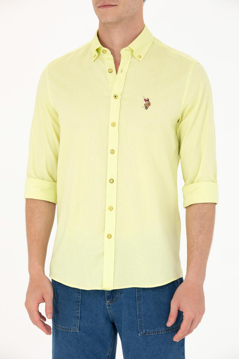 Erkek Neon Sarı Uzun Kollu Basic Gömlek - 50263099087