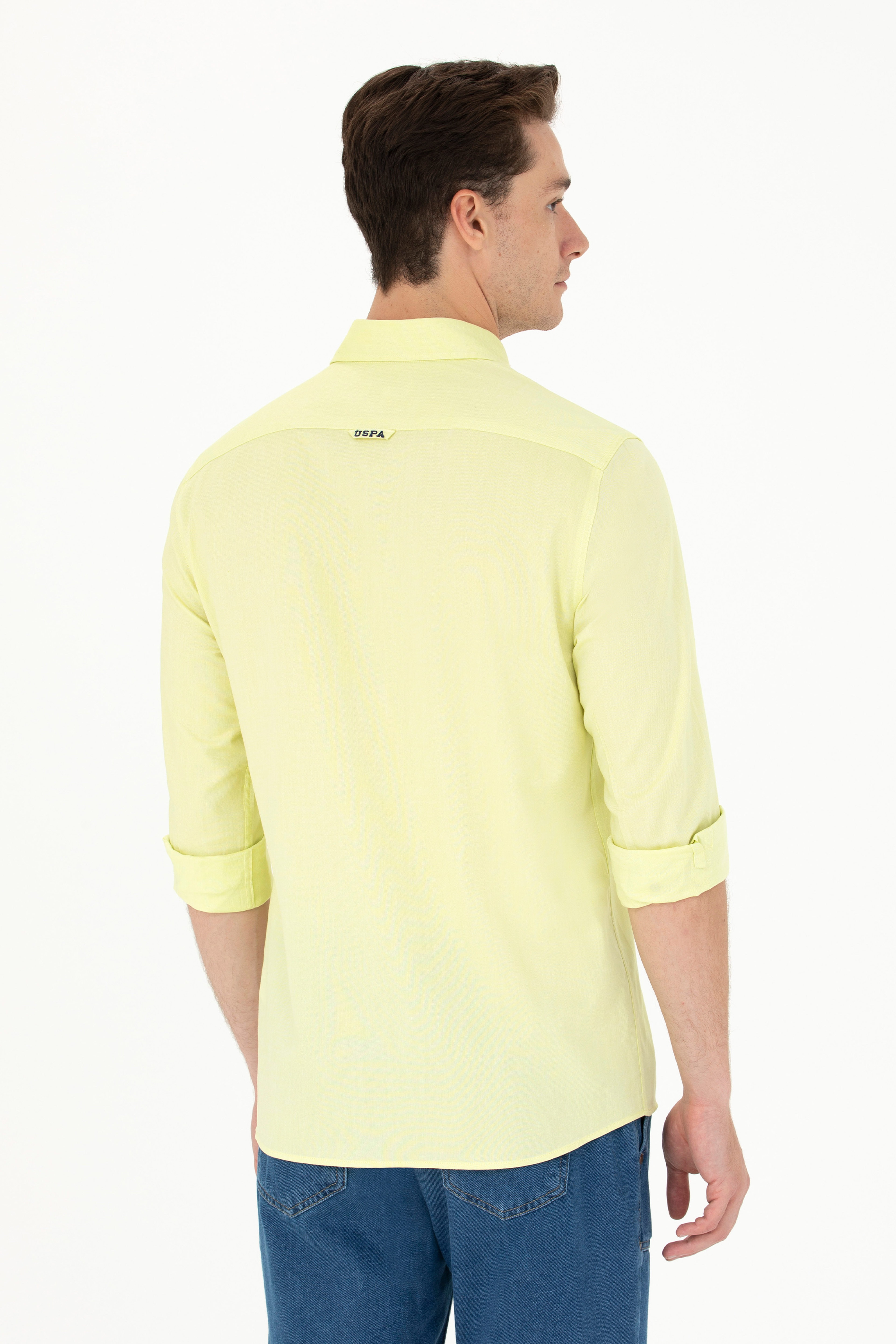 Erkek Neon Sarı Uzun Kollu Basic Gömlek - Image 5