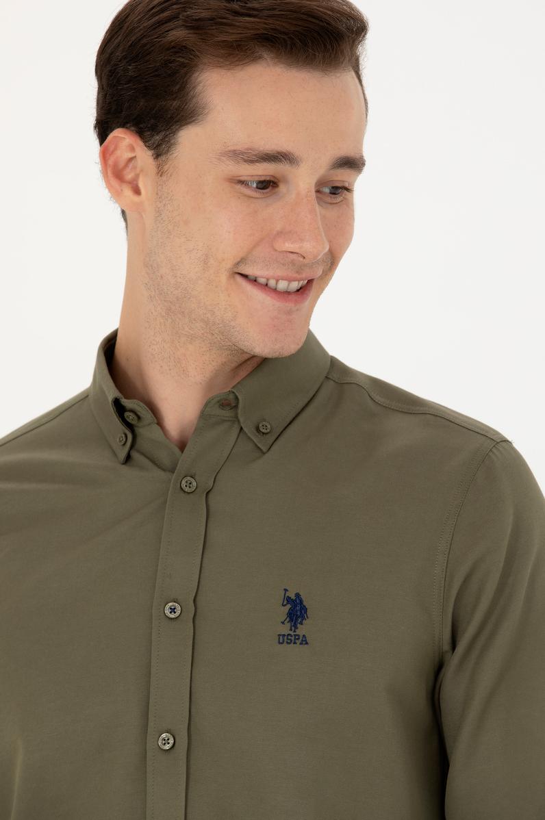 Erkek Haki Uzun Kollu Basic Gömlek