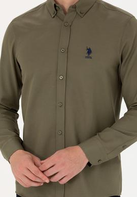 Erkek Haki Uzun Kollu Basic Gömlek - 50271269141