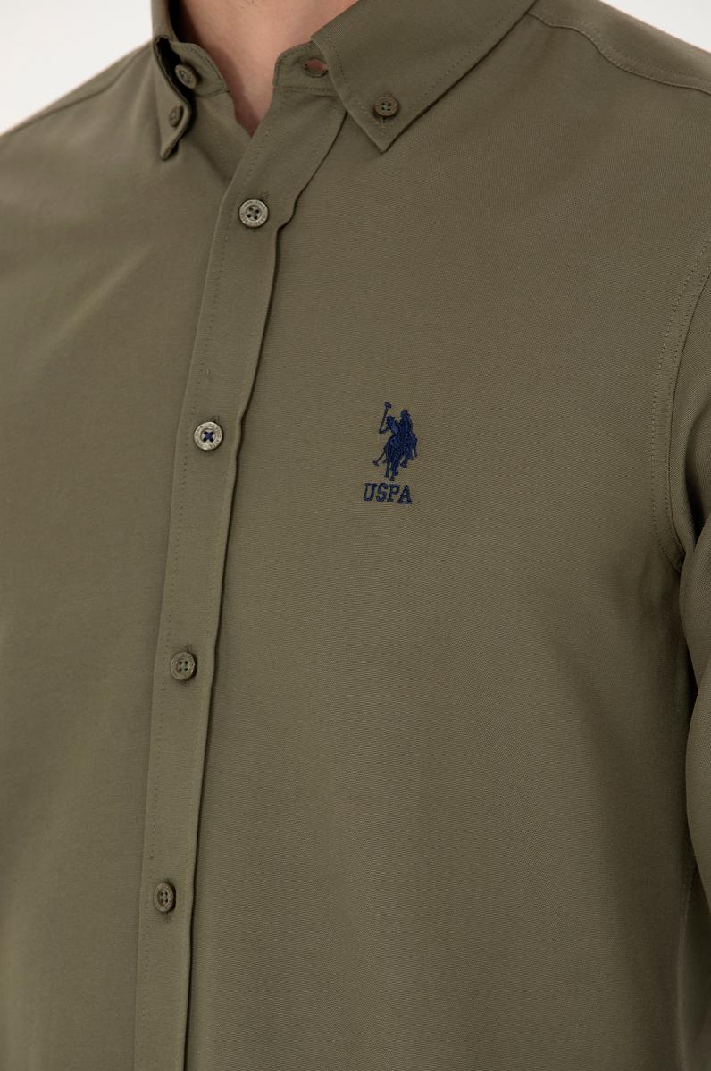 Erkek Haki Uzun Kollu Basic Gömlek