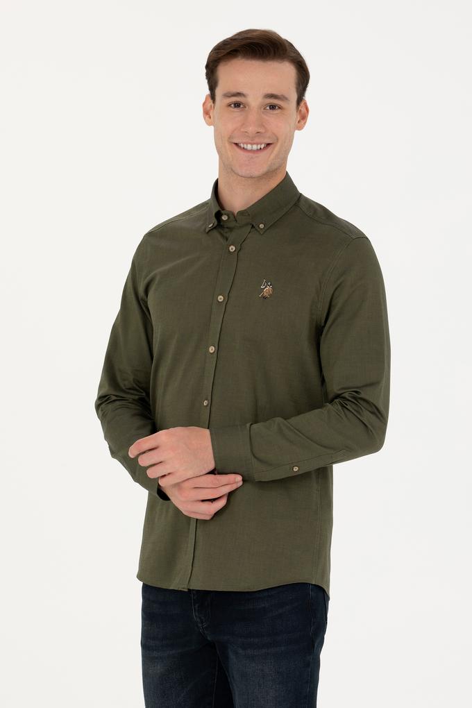 Erkek Haki Uzun Kollu Basic Gömlek