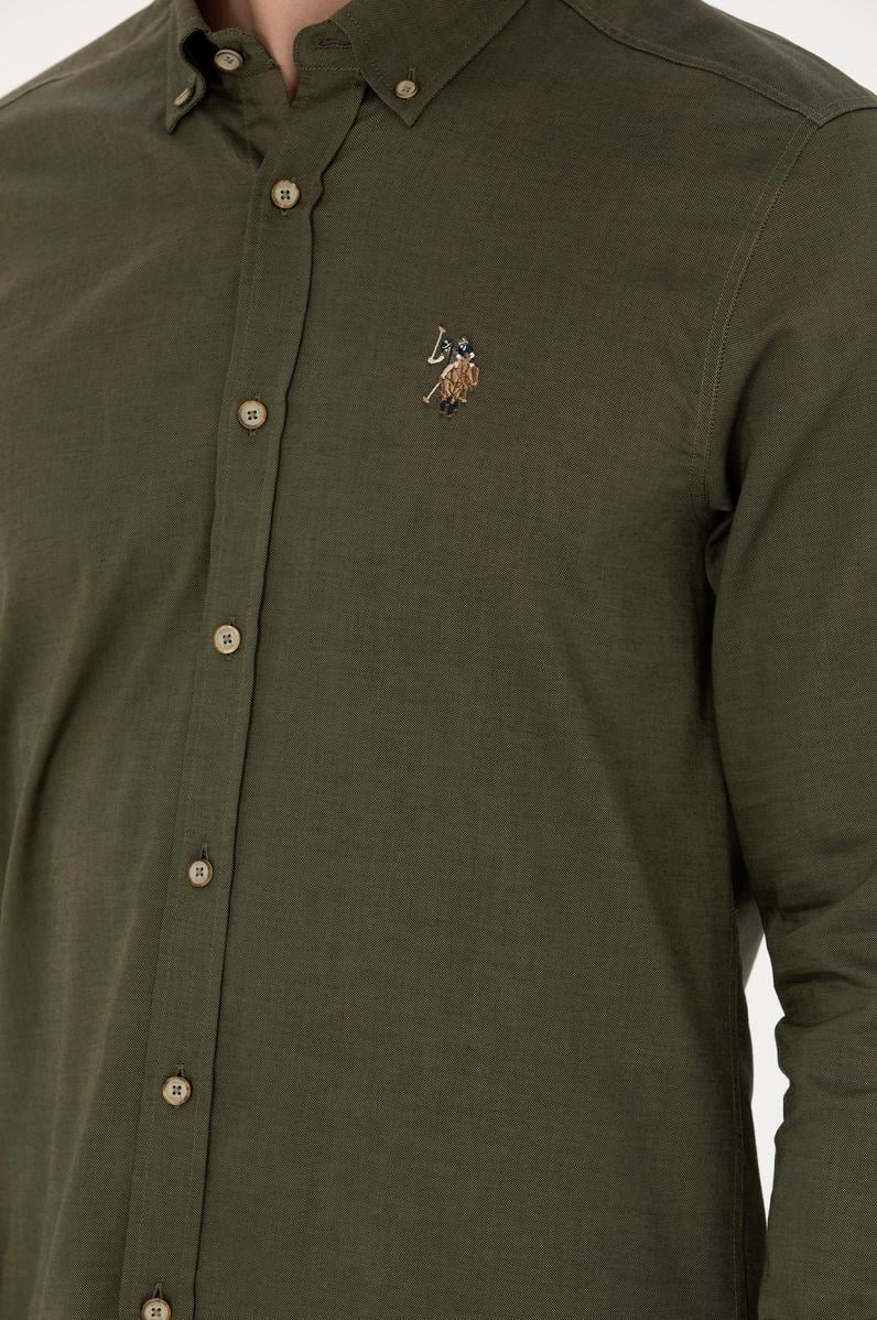 Erkek Haki Uzun Kollu Basic Gömlek