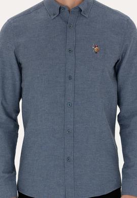 Erkek İndigo Uzun Kollu Basic Gömlek - 50271275087