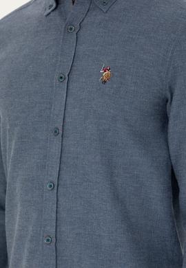 Erkek İndigo Uzun Kollu Basic Gömlek - 50271275087