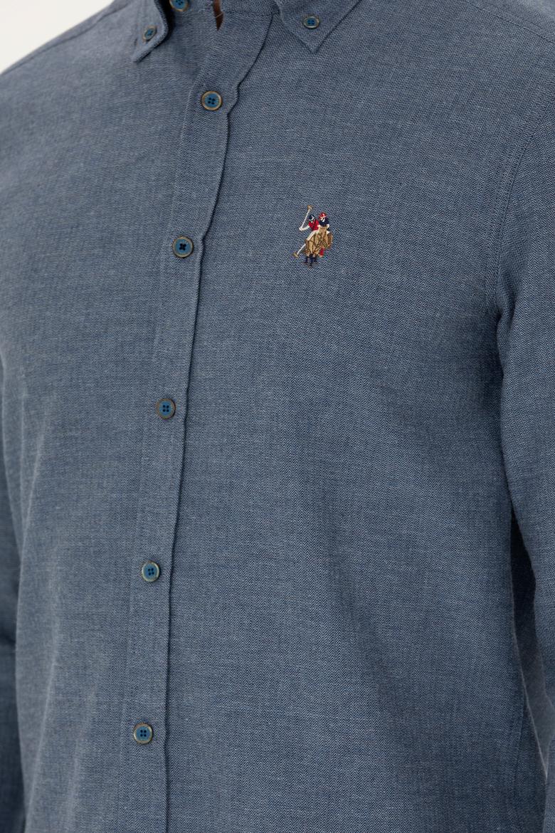 Erkek İndigo Uzun Kollu Basic Gömlek - 50271275087