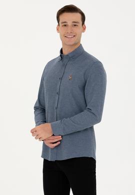 Erkek İndigo Uzun Kollu Basic Gömlek - 50271275087