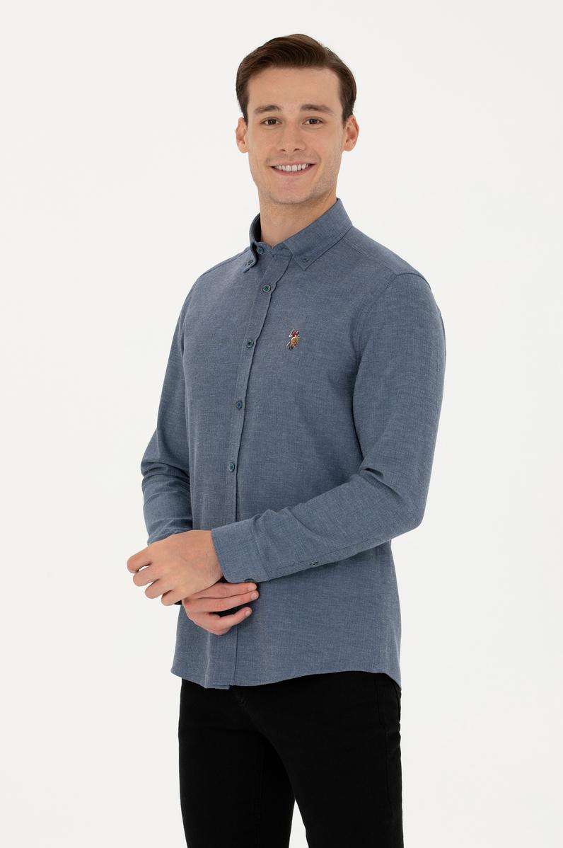Erkek İndigo Uzun Kollu Basic Gömlek