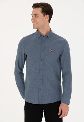 Erkek İndigo Uzun Kollu Basic Gömlek - 50271275087