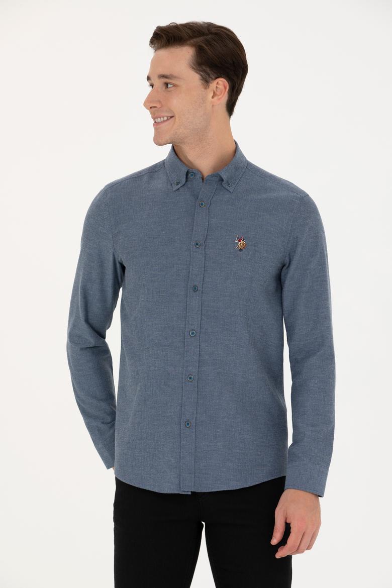 Erkek İndigo Uzun Kollu Basic Gömlek - 50271275087