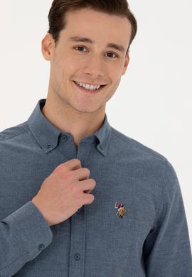 Erkek İndigo Uzun Kollu Basic Gömlek - 50271275087