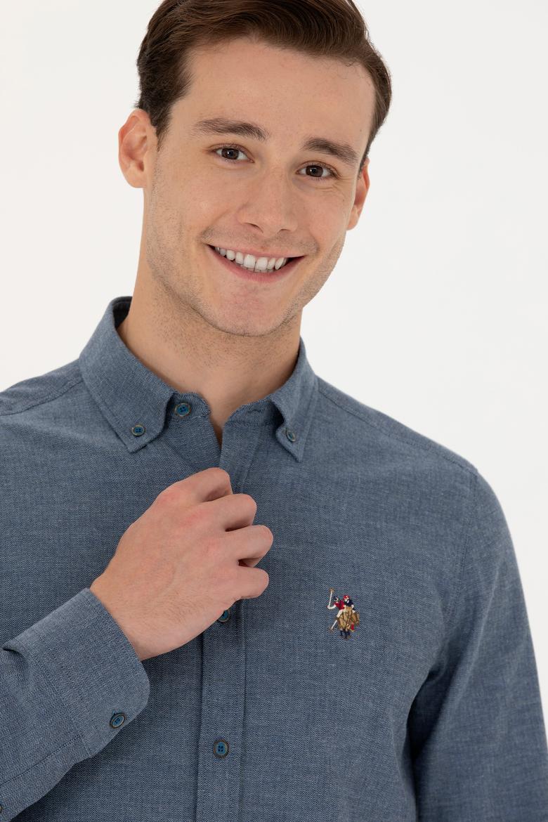 Erkek İndigo Uzun Kollu Basic Gömlek - 50271275087