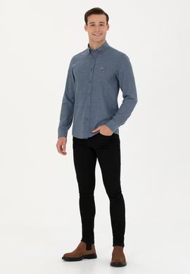 Erkek İndigo Uzun Kollu Basic Gömlek - 50271275087