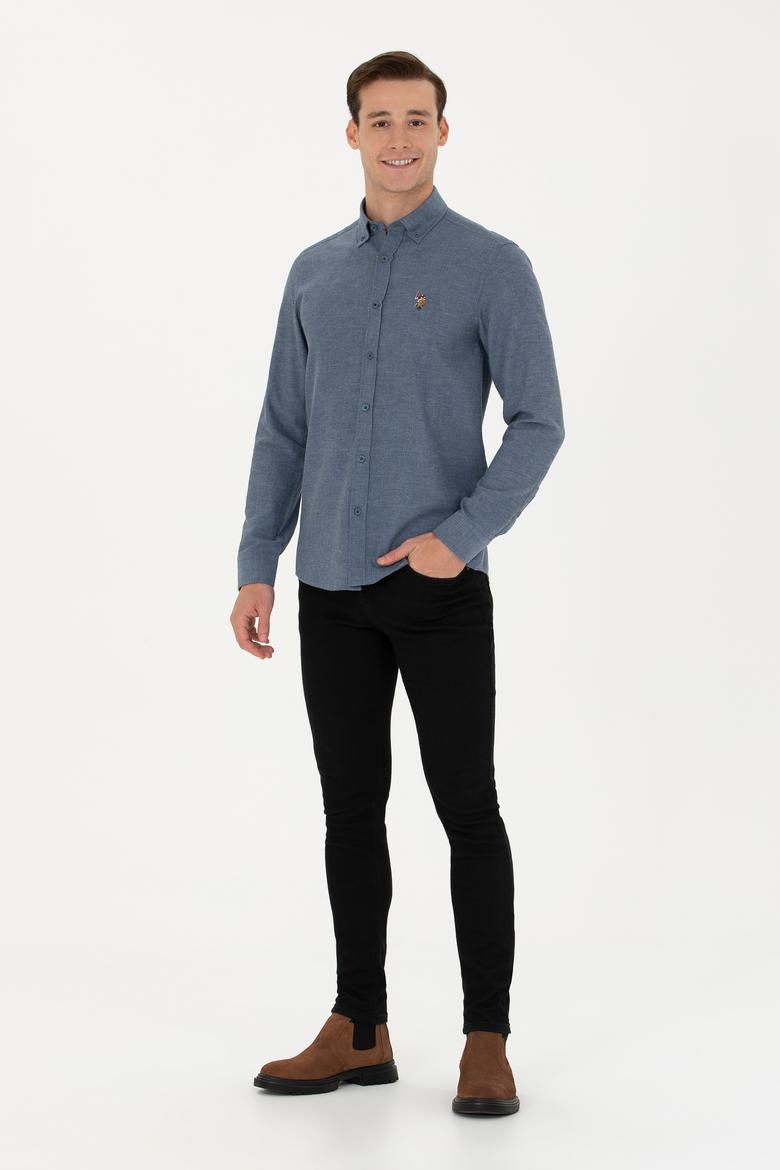 Erkek İndigo Uzun Kollu Basic Gömlek - 50271275087