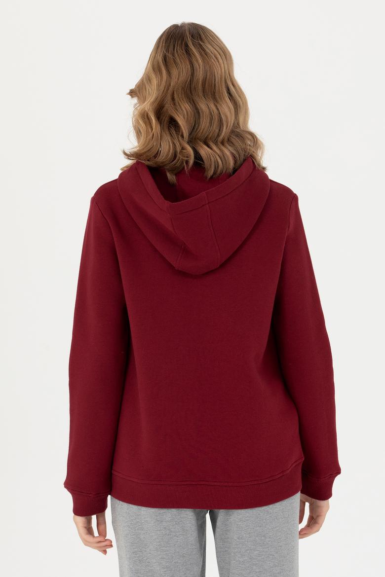 Kadın Bordo Kapüşonlu Basic Sweatshirt - 50276022036