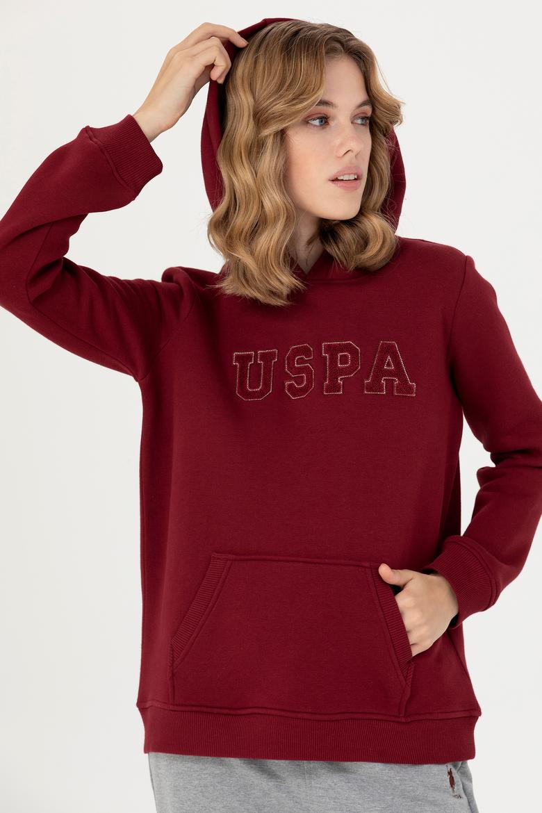 Kadın Bordo Kapüşonlu Basic Sweatshirt - 50276022036