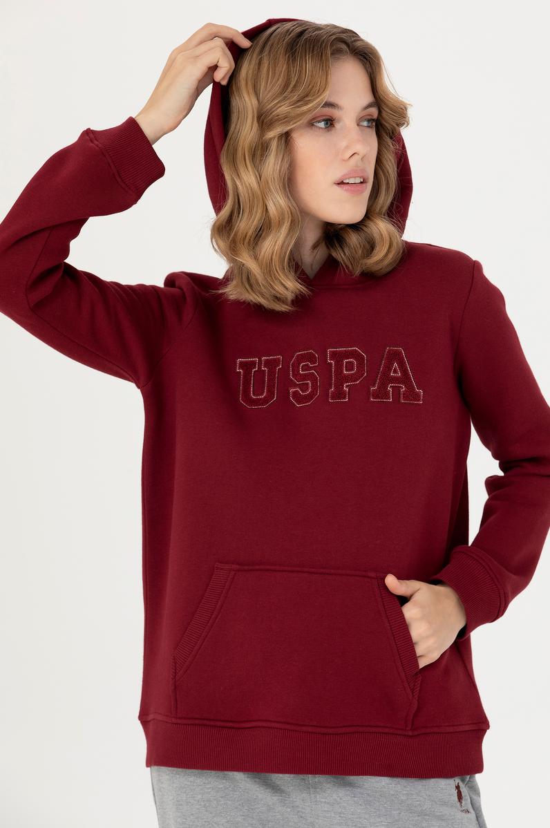 Kadın Bordo Kapüşonlu Basic Sweatshirt