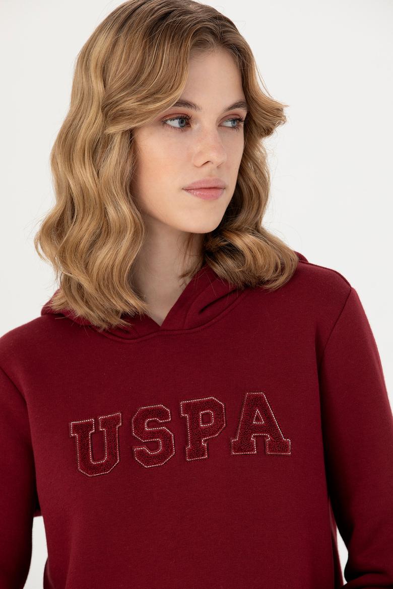 Kadın Bordo Kapüşonlu Basic Sweatshirt - 50276022036