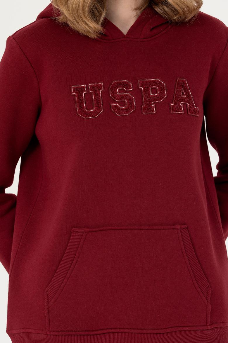 Kadın Bordo Kapüşonlu Basic Sweatshirt - 50276022036