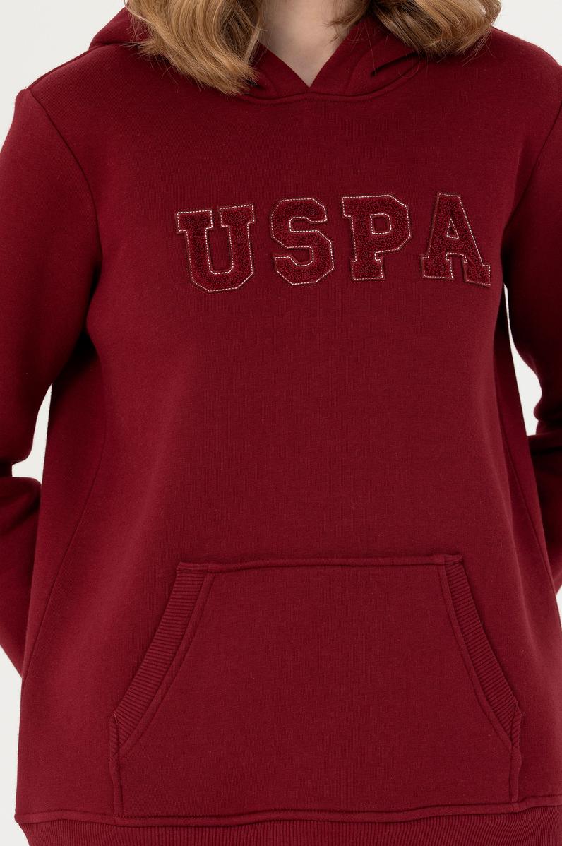 Kadın Bordo Kapüşonlu Basic Sweatshirt