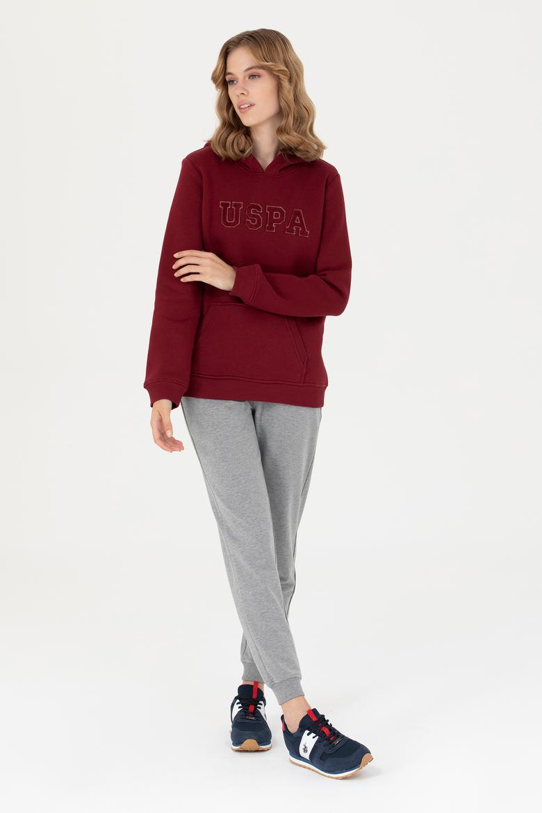 Kadın Bordo Kapüşonlu Basic Sweatshirt - 50276022036