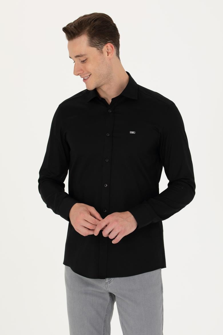 Erkek Siyah Uzun Kollu Basic Gömlek