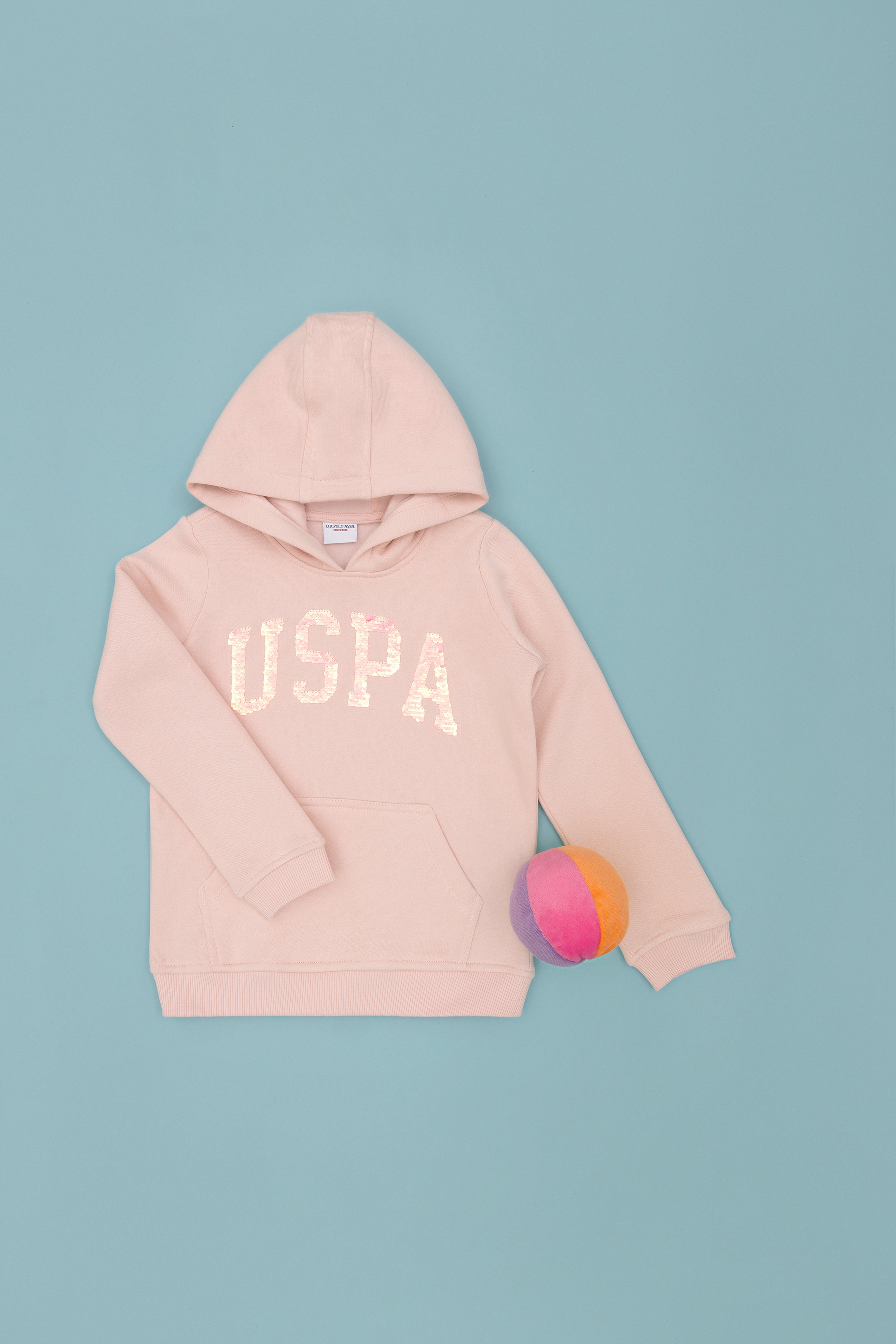 Kız Çocuk Toz Pembe Basic Kapüşonlu Sweatshirt - Image 1