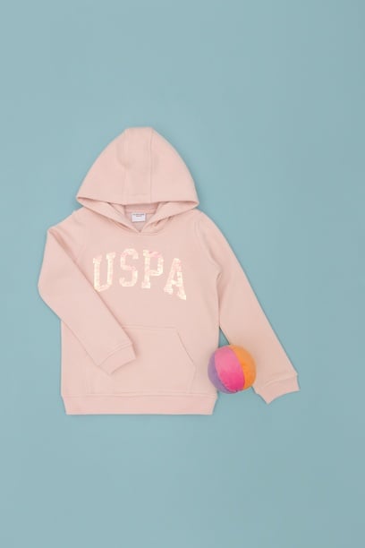 Kız Çocuk Toz Pembe Basic Kapüşonlu Sweatshirt