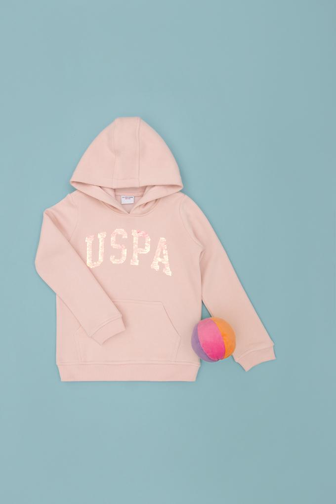 Kız Çocuk Toz Pembe Basic Kapüşonlu Sweatshirt